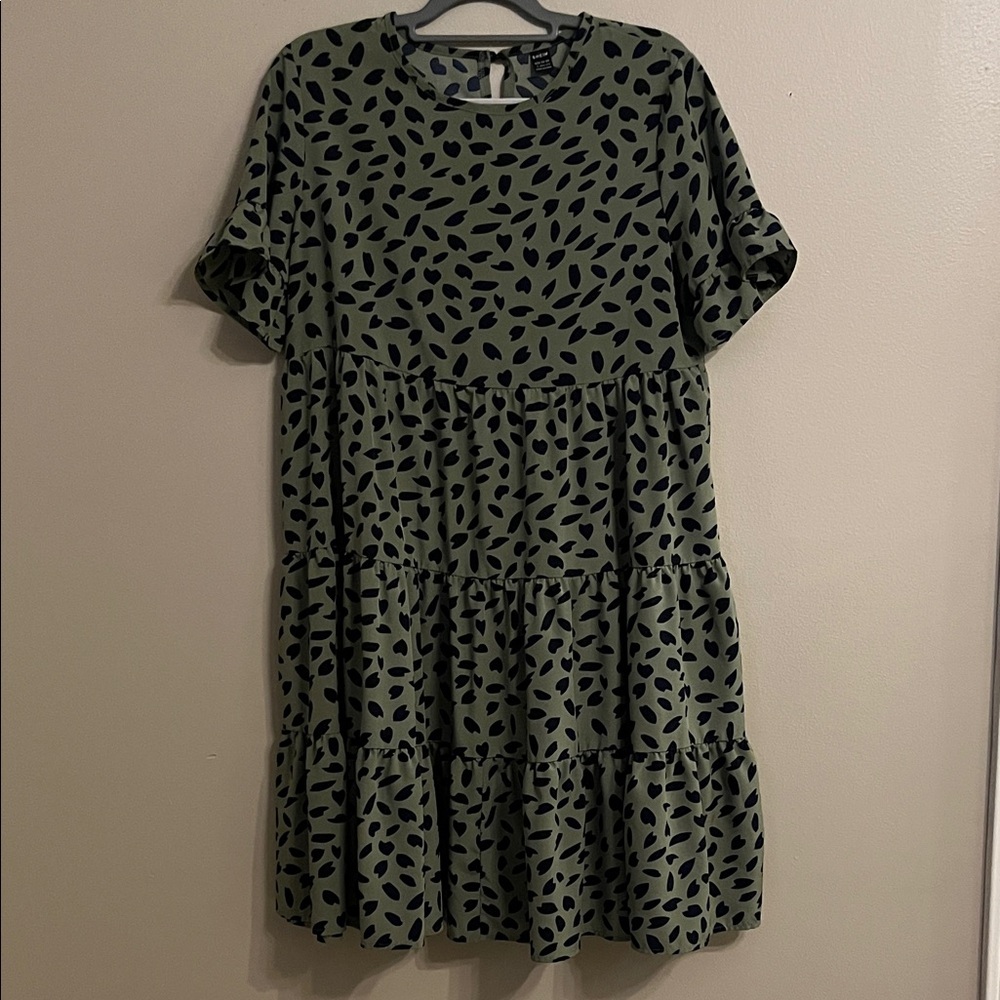 Stylish Green and Navy Patterned Dress